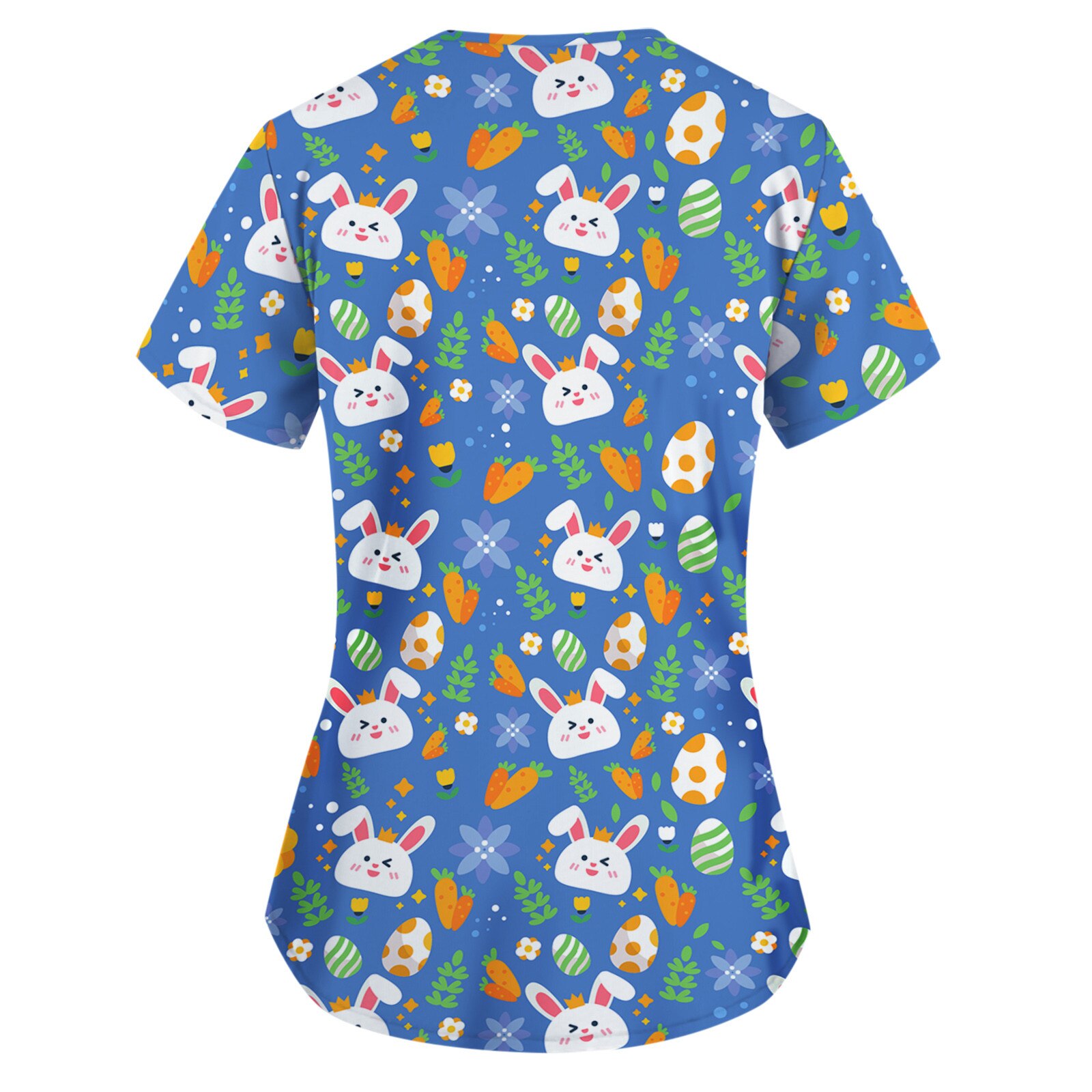 Women Blouse Short Sleeve V-neck Cartoon Pattern Tops With Pocket Cotton Nursing Working Uniform Shirts Femme Clothes