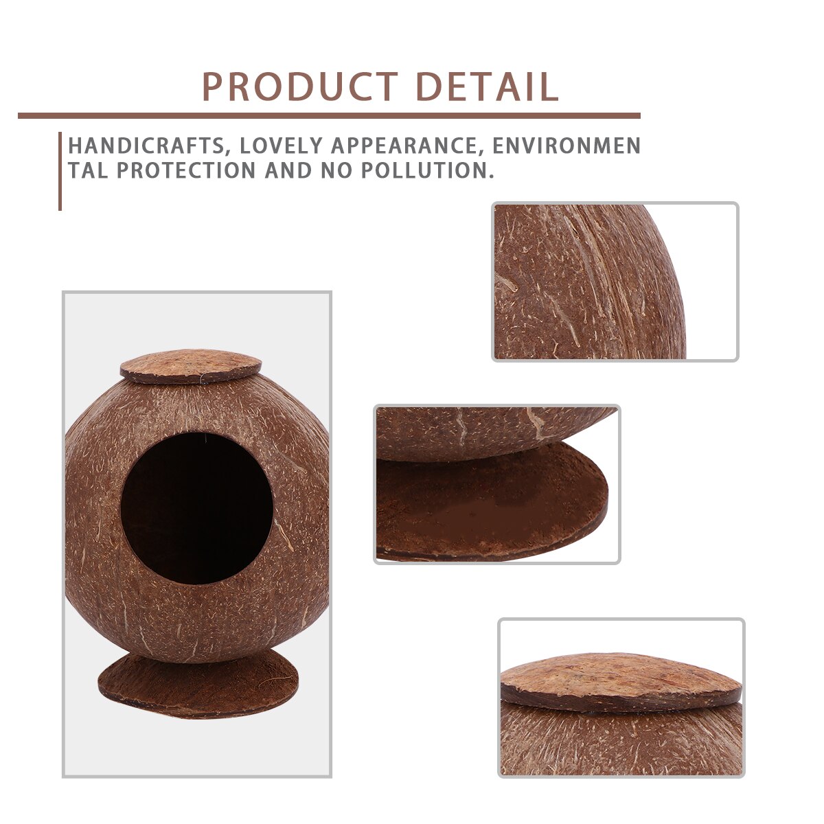 Polished Coconut Shell Nest Pet Bird Nest Hamster Squirrel Breeding Nest Crafts Beautiful Bird House with Base Desktop Guinea Pi