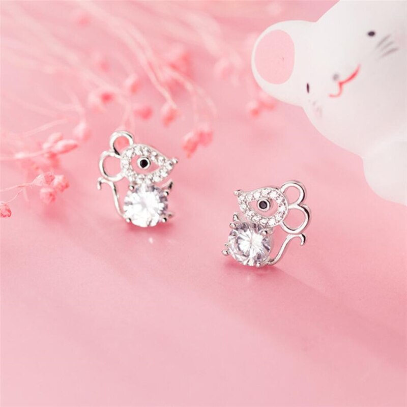 Zool Geheugen Rat Jaar Sterrenbeeld Shiny Muis 925 Sterling Zilveren Sleutelbeen Ketting Vrouwelijke Ketting SNE513: Earrings