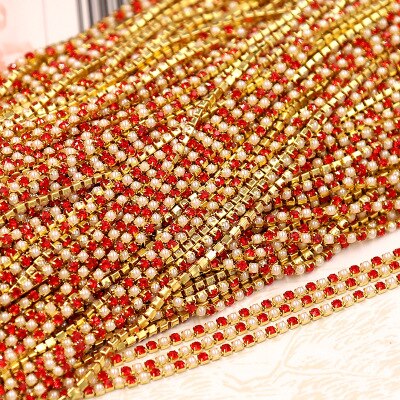 1yard12 kleur Parel klauw ketting 2mm water boor parel klauw ketting parel ketting kledingstuk naaien DIY craft kleding accessoires: Gold Red