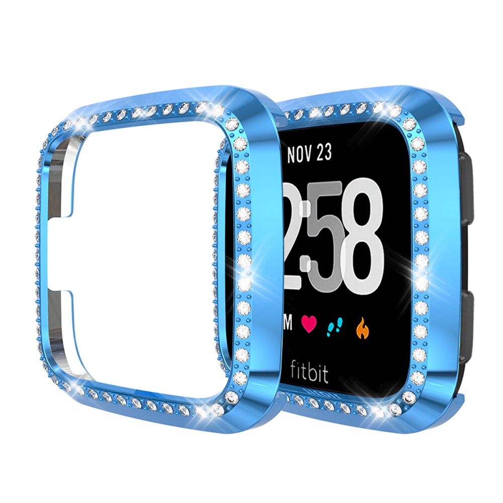 Diamond Watch Case Voor Fitbit Versa/Versa Lite Bumper Smart Horloge Band Accessoires PC Bescherming Shell Beschermhoes Frame: Blauw
