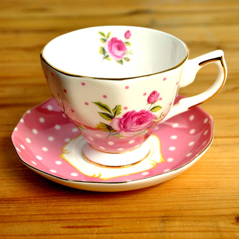Elegante bone china porselein, 1 cup + 1 schotel, afternoon tea set, voor koffie en Puer/zwart/fruit/bloem thee, spot rose