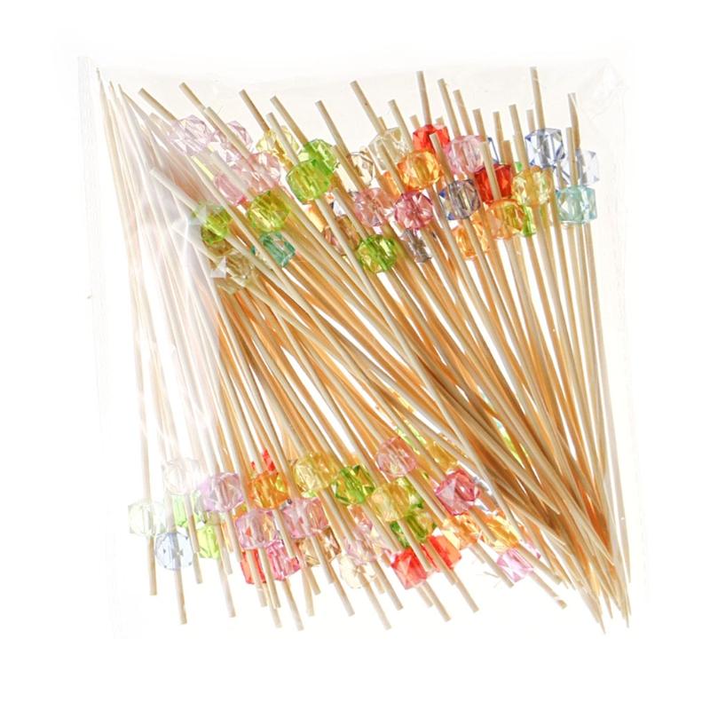 100pcs Disposable Bamboo Fork Buffet Fruit Desserts Pick Skewer Food Cocktail Sandwich Stick