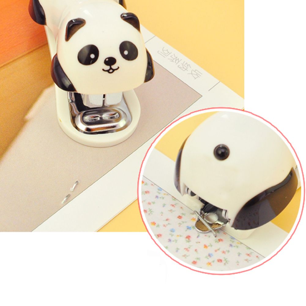 Mini söt panda stil stationär plast häftapparat med 1000 st häftklamrar för kontor skola hemresor och bästa söta för barn