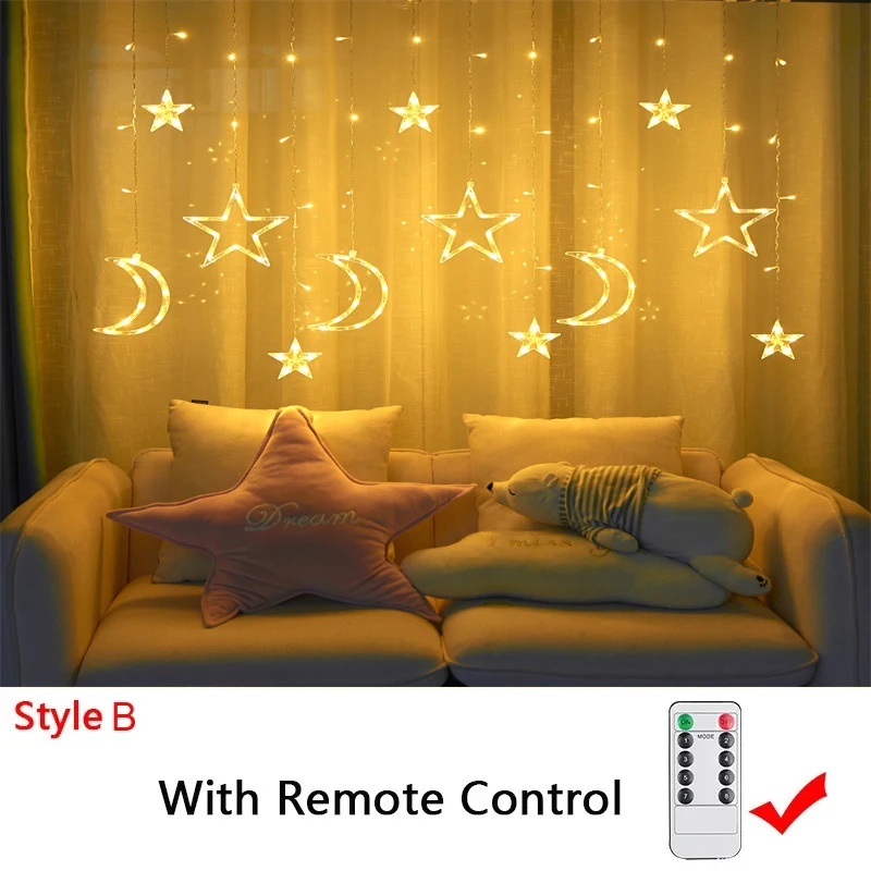 Navidad 3,5 M LED estrella cadena de luces guirnalda cadena estrella lámpara decoración de cortina al aire libre para vacaciones decoración de boda