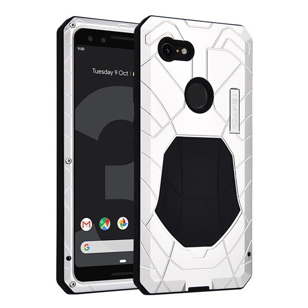 Für Google Pixel 3 Fall Harte Aluminium Metall Gehärtetem Glas Screen Protector Abdeckung für Google Pixel 3 Heavy Duty schutz: silver