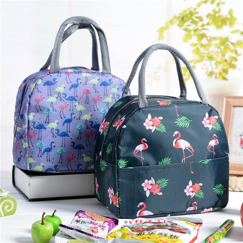 Kawaii Flamingo Portable Zipper Waterproof Lunch Bags Women Student Lunch Box Thermo Bags Office School Picnic Cooler Bag Bolsos