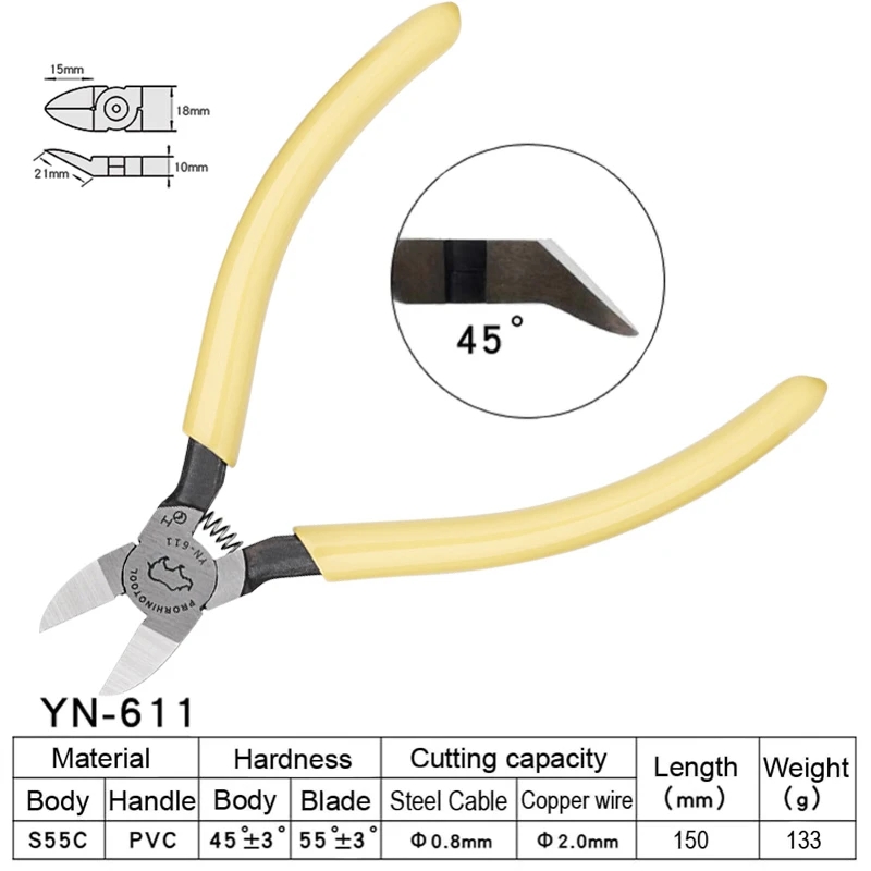 Original pro rhino tools 45 graders avfasad plattång 90 ° rätvinklig böjd blad plastavbitare diagonaltång