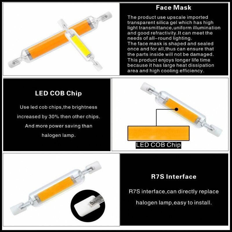 Led R7S Glazen Buis Cob Lamp 78 Mm 20W 118 Mm 40W R7S Corn Lamp J78 J118 Vervangen halogeen 50W 100W Ac 220V 230V Lampadas