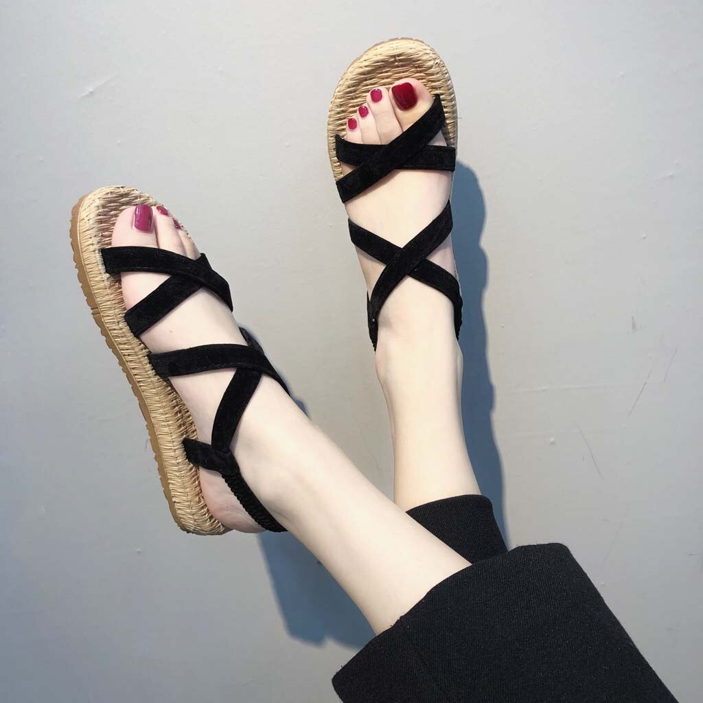 Met Kruis Bandjes Open Teen Sandalen Vrouwen Zomer Schoenen Sandaal Kantoor Schoenen Vrouw Platte Sapato Feminino Salto Luxo # G30