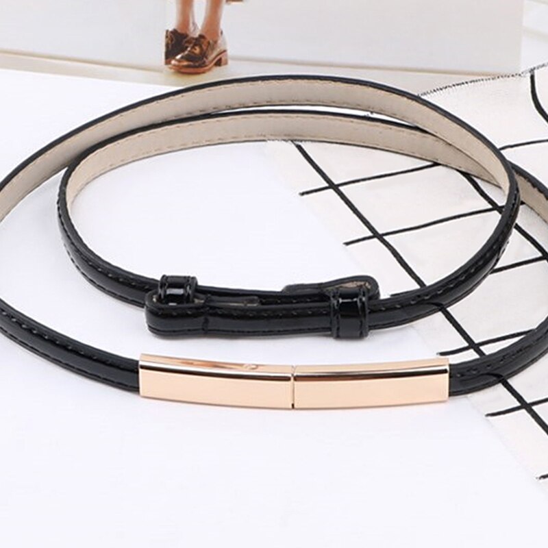 Vestido ceñido en la cintura para mujer, elástico ajustado, cinturón de cuero ajustable, cinturón de mujer con hebilla dorada, negro, blanco, azul, cinturón femenino Delgado pasek damski