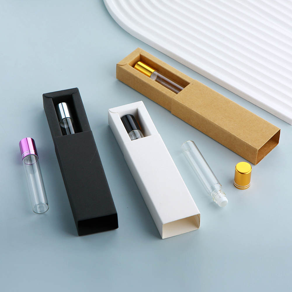 50Pcs/Lot 10ml Clear Glass Roller Essential Oil Bottle With Box Roll On Perfume Bottle Cosmetics Container Print LOGO Pay Extra