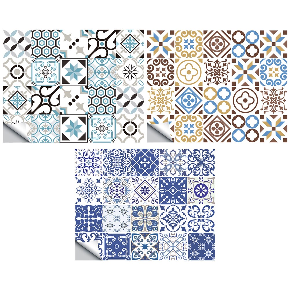 20pcs Title Stickers Waterproof Mosaic Wall Tile Stickers Retro Pattern Tile Floor Stair Sticker Bathroom Kitchen