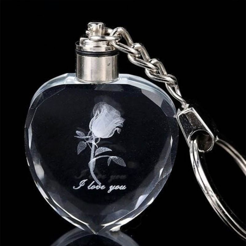 Rose Flower LED Light Keychain Luminous Fairy Crystal Keychains Colorful Rose Heart Key Chains Rings For Valentine's Day