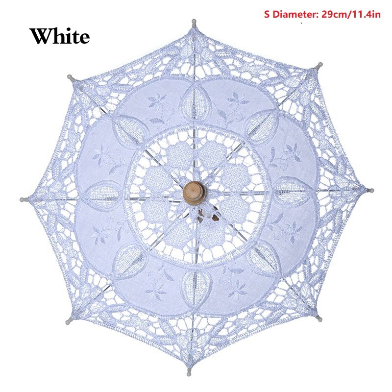 Braut Hochzeit Spitze Regenschirm Reinem Weiß Bestickt Europäischen Stil Holz Griff Hochzeit Requisiten Hochzeit Dekoration Regenschirm: 01 S 29cm