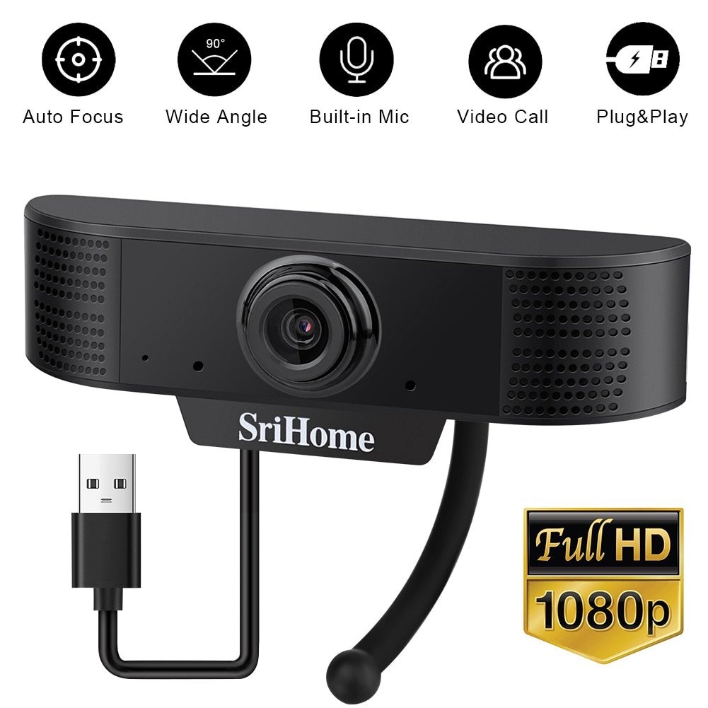 1080P HD Autofocus Webcam Conference Video Calling Computer Camera with Microphone for Computer PC Laptop Desktop