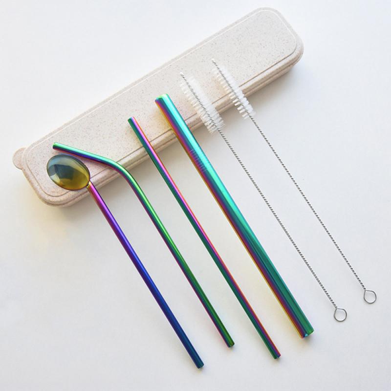 4 Pcs Metal Straw Reusable Stainless Steel Straw Set With Travel Box Cleaning Brush Drink Fruit Juice Wine Milk Tea: 05