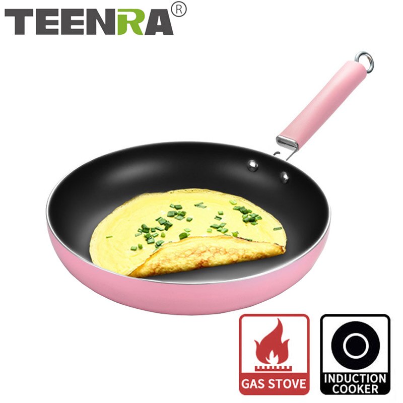 Teenra 24Cm Aluminium Frituren Pot Ei Pannenkoek Koekenpan Non-stick Steak Koekenpan Verdikte Steelpan Omelet Ontbijt maker
