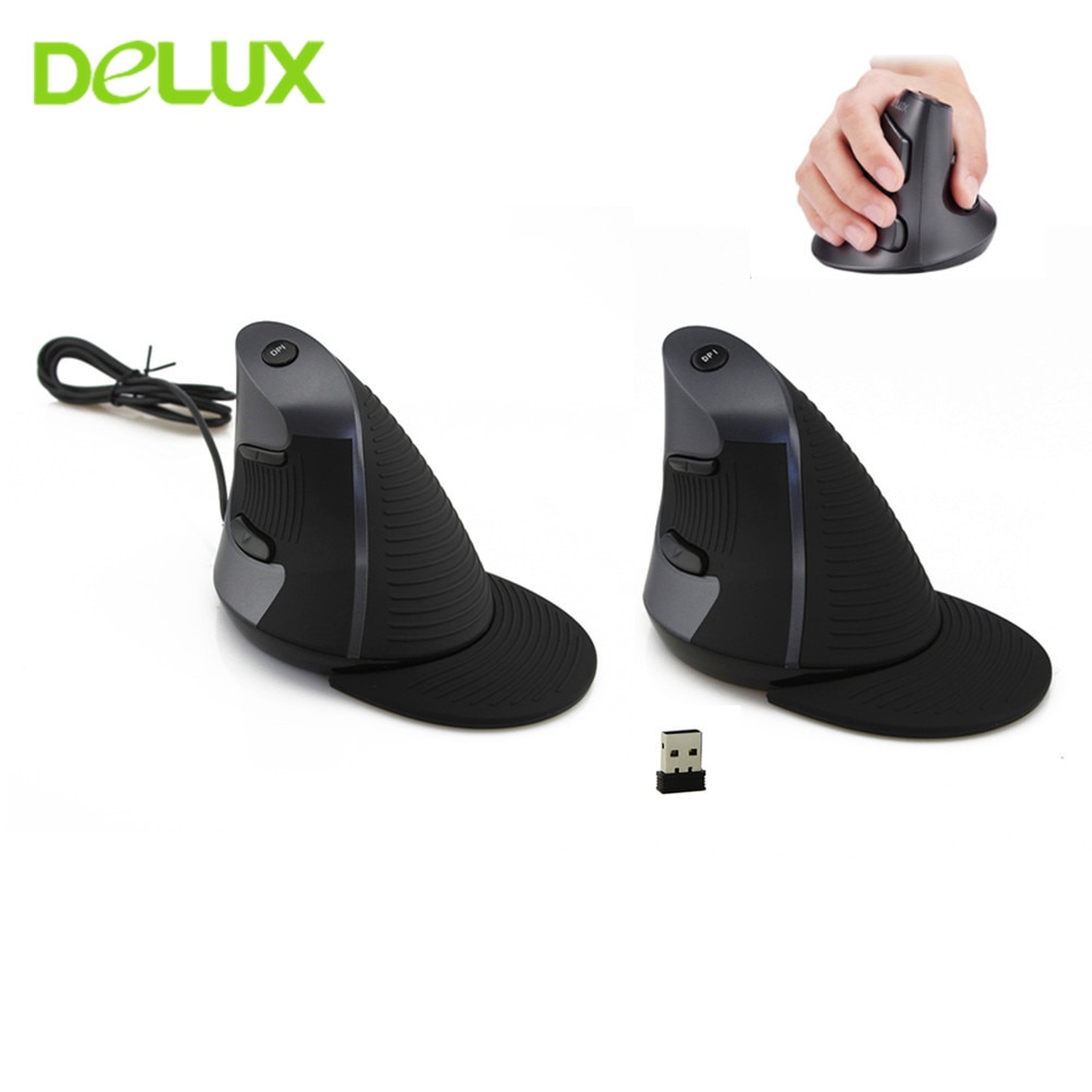Delux M618 Ergonomic Vertical Mouse 6D Optical Right Hand Mice Wireless Mause with Wrist mat for PC Laptop Computer Gaming