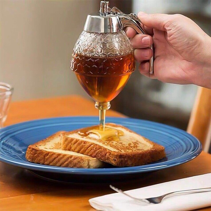 Mel suco xarope dispensador espremer garrafa frasco de mel recipiente chaleira abelha gotejamento suco xarope copo dispensador de armazenamento pote + gatilho