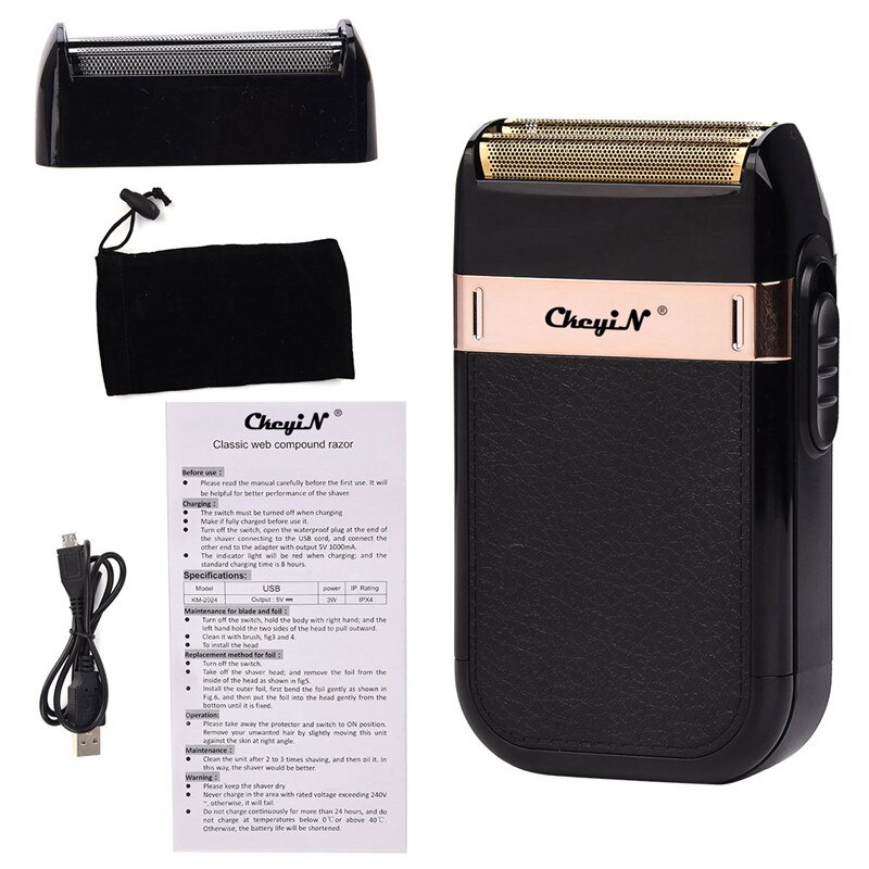 Afeitadora eléctrica recargable para hombre, máquina de afeitar recargable por USB con lámina, cuchilla alternante flotante de doble hoja para Barba, Trimmer42