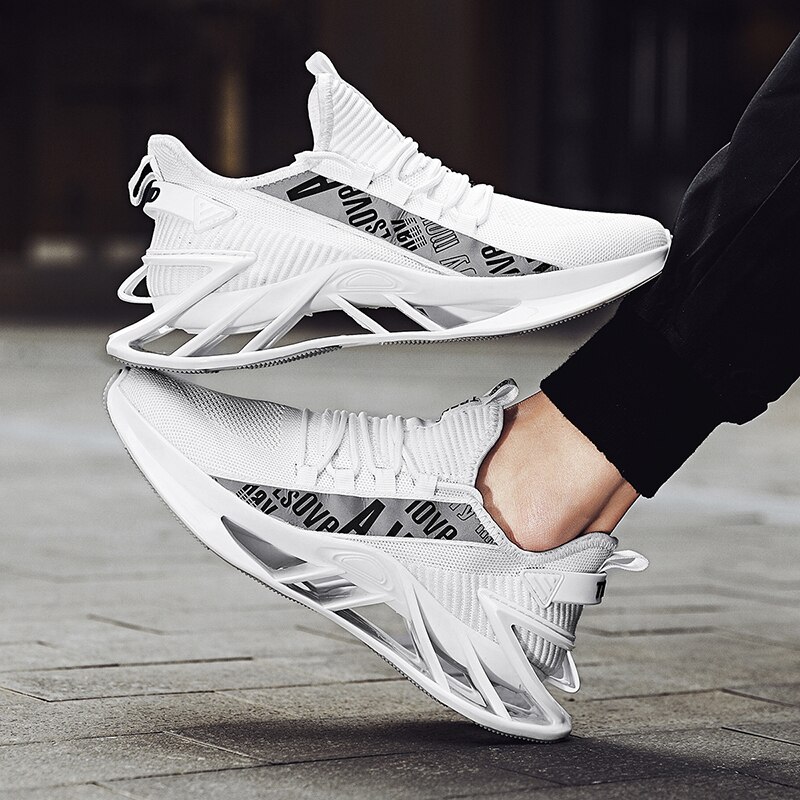 Løbesko til mænd blade stødsikre snøresportssko behagelige jogging sneakers dæmpende sneakers