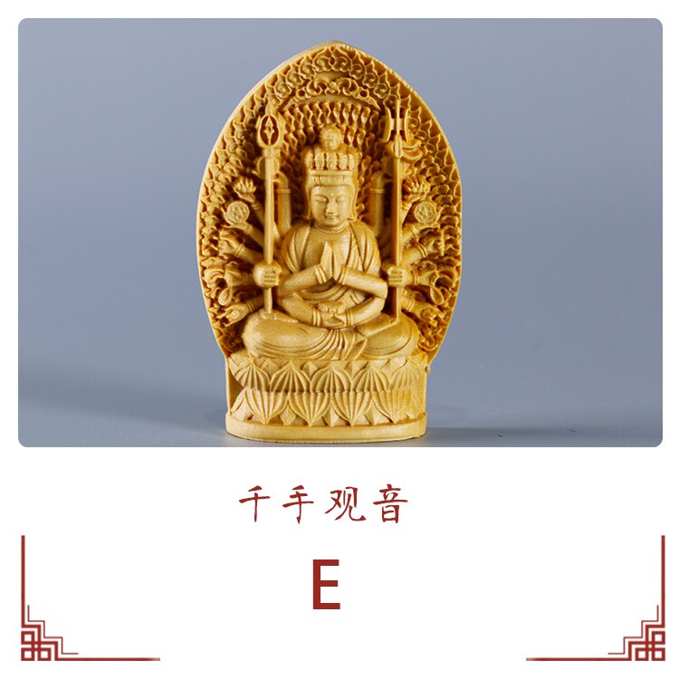 Buxus Carving Ornamenten Chinese Hout Boeddhabeeld Bewaken De Shrine Duizend Handen Guanyin Sculptuur Home Decor: E