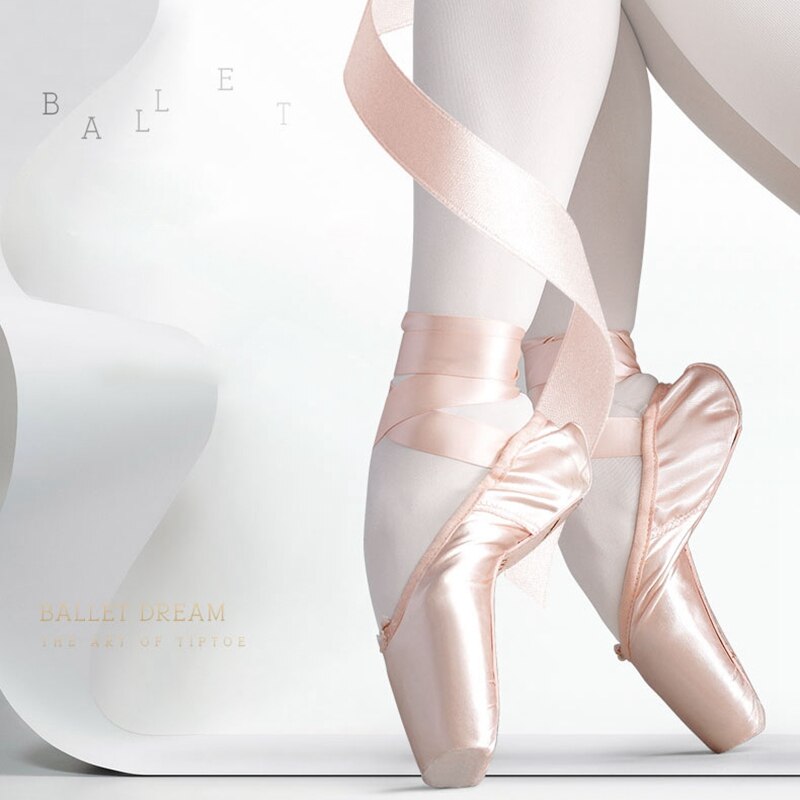 Balletsko pointe sko bandage ballet dansesko pige kvinde satin dansesko med svamp -23cm