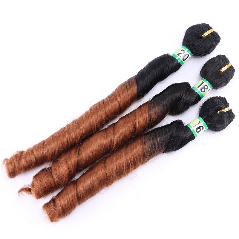 T1B/30# Two Tone ombre Hair Bundles Brown Synthetic Hair Extensions 16-20 inch High temperature Double Weft Curly hair weave: T1B/30 / 16 16 16 Inches