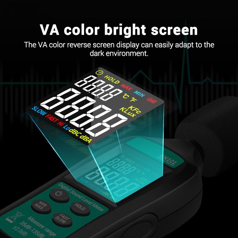 GN101 Digital Noise Meter Measurement 35-135 db Intelligent Sound Level Meter Decibel Monitor Logger Diagnostic-Tool
