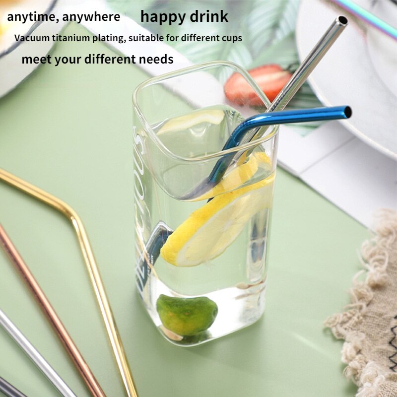 Food Grade Eco-Friendly 304 Stainless Steel Metal Straw Set with Cleaning Brush Convenient Party Milk Tea Drink Straw Reusable