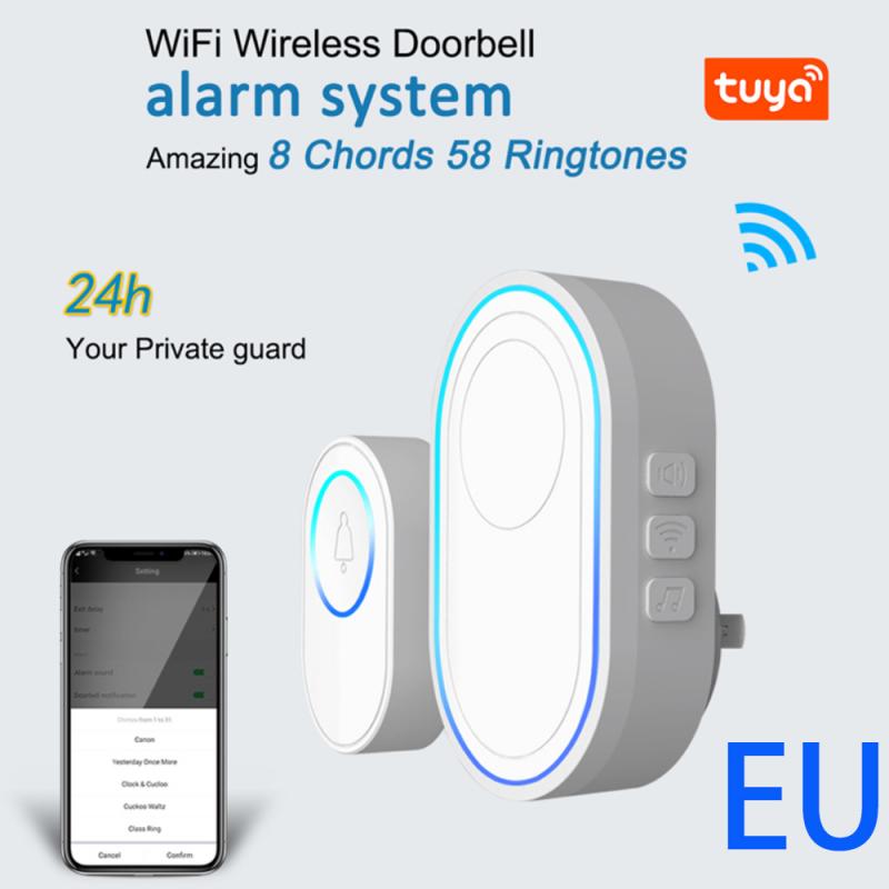 TUYA Wifi Doorbell Alarm System Intelligent Wireless Strobe Siren 58 Sound and Light Siren compatible 433MHz wireless detectors: EU