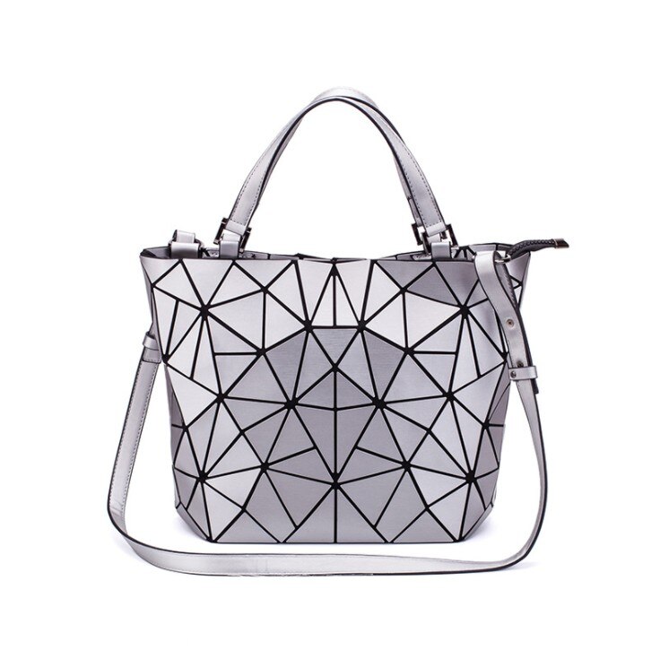 Female Top-Handle Bag Hologram Frosted matte crossbody Bag bucket bag patchwork triangle handbag bolsa feminina: Silver