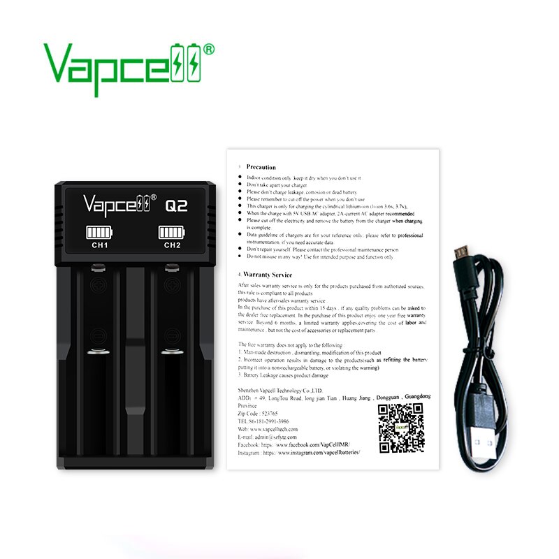 Vapcell Q2 charger simple Smart 2 Slot 1A Micro USB power LED indicator for Li-ion battery 21700 18650 18350 20700 charger