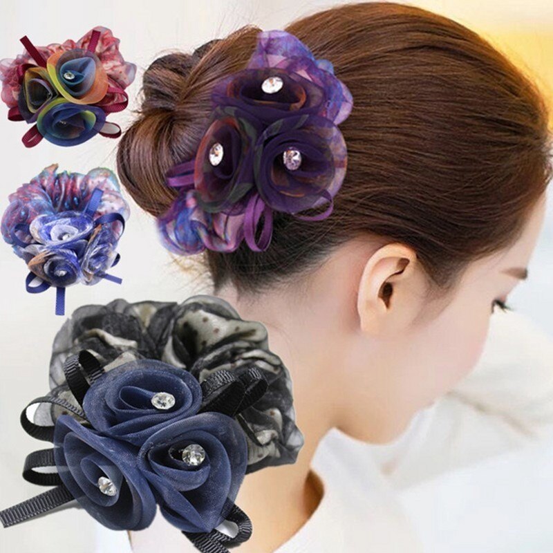 Koreaanse Versie Van Zijde Gaas Stof Hoofdband Diamanten Bezaaid Mode Rose Haarband Dame Haarband Hoofdtooi Dagelijks Collocatie