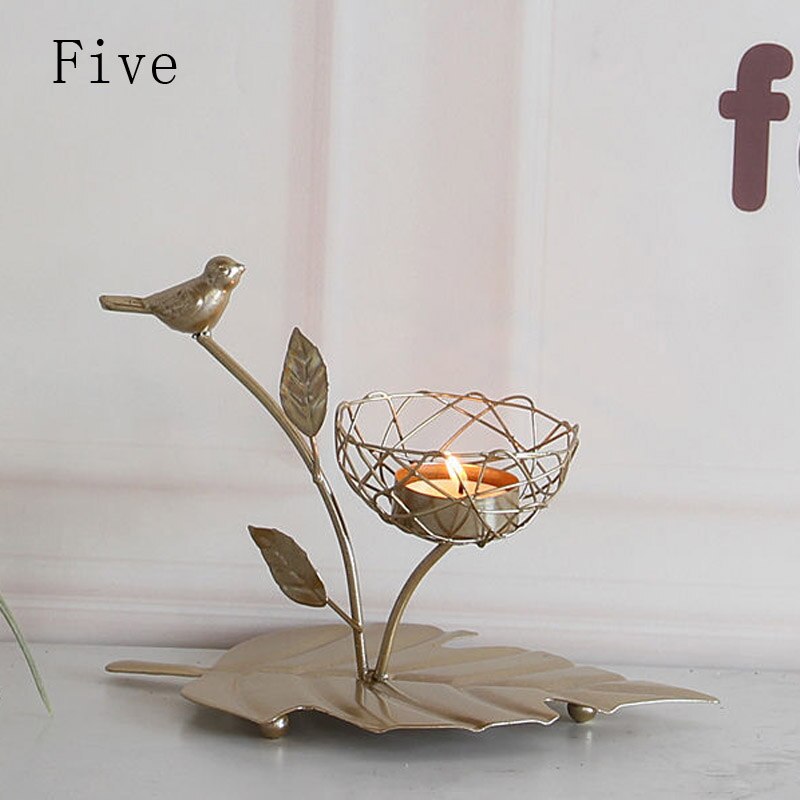 Nordic wrought iron golden bird aroma candle holder decoration romantic table tabletop decoration small furnishings 1PCS: Five    1PCS