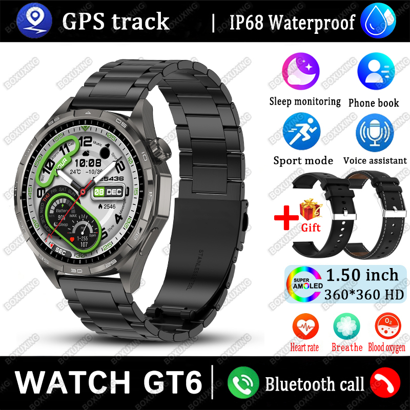 Nuovo orologio GT6 Smart Watch da uomo HD AMOLED schermo mostra sempre l'ora traccia GPS frequenza cardiaca chiamata Bluetooth Smartwatch sportivo impermeabile: Giallo