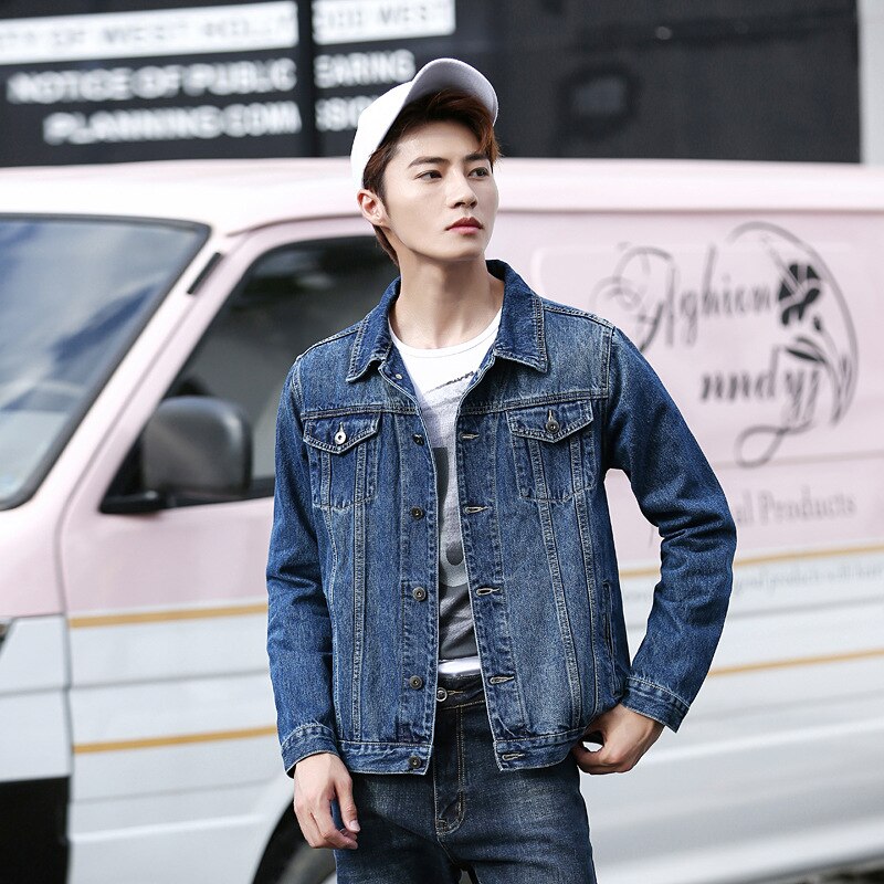 4XL 5XL Cotton Denim Jacket Men Classic Loose Casual Single-breasted Jean Mens Jackets And Autumn: blue / XL