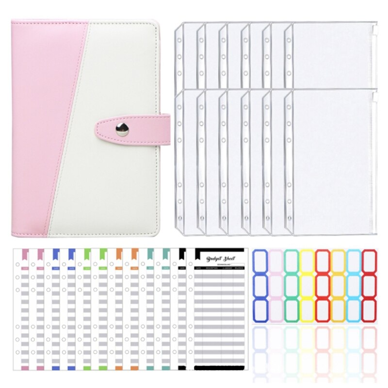 A6 Binder PU Leather Budget Planner Refillable 6 Round Rings Binder Cover Notebook Folder with Envelopes: Purple
