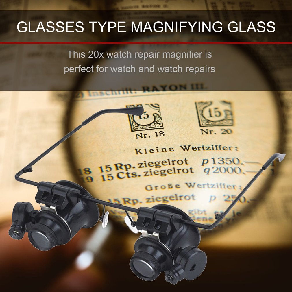 Acehe 20X Bril Type Double Eye Verrekijker Vergrootglas Horloge Reparatie Tool Vergrootglas Met Twee Verstelbare Led Verlichting