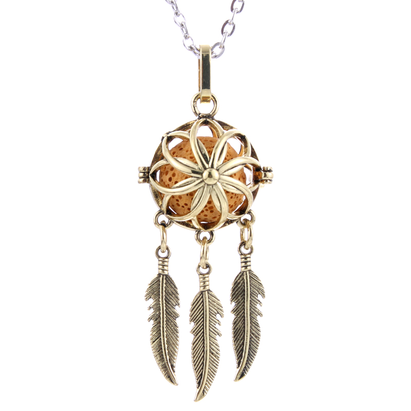 8 Stijlen Dreamcatcher Aromatherapie Ketting Parfum Diffuser Hollow Hanger Essentiële Olie Ketting Sieraden Sturen Vulkanische Steen: D