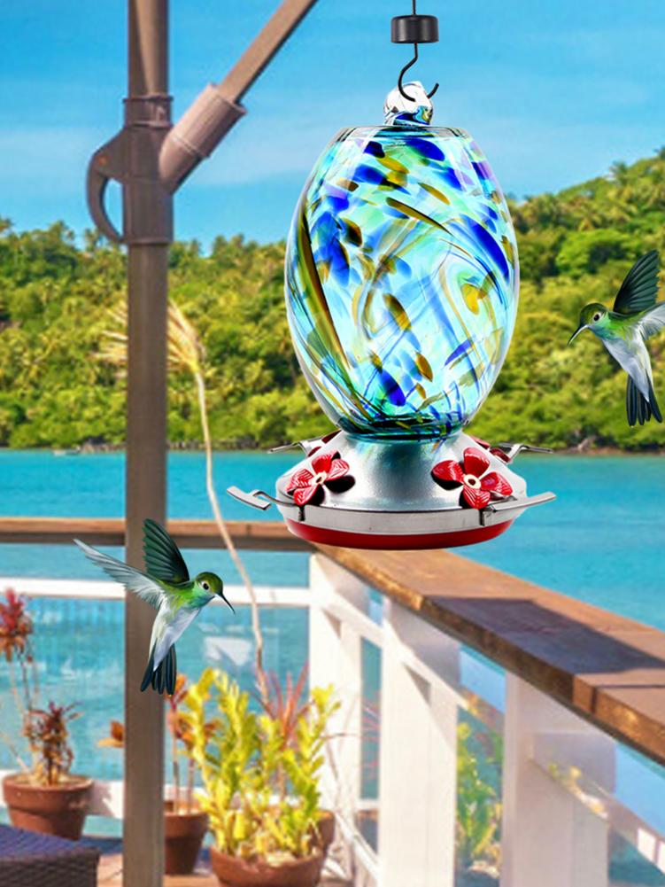 Bird Feeder Hummingbird Feeder Bird Perch For Outdoors Patio Hand Blown Glass Hummingbird Feeder