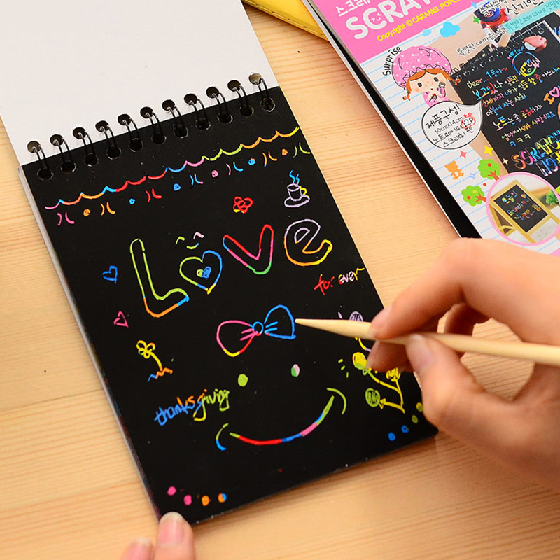 Drawing Paper DIY Painting Educational Children Toys Fun Doodling Scratch Halloween Colorful Black Wood StickDoodling Toys