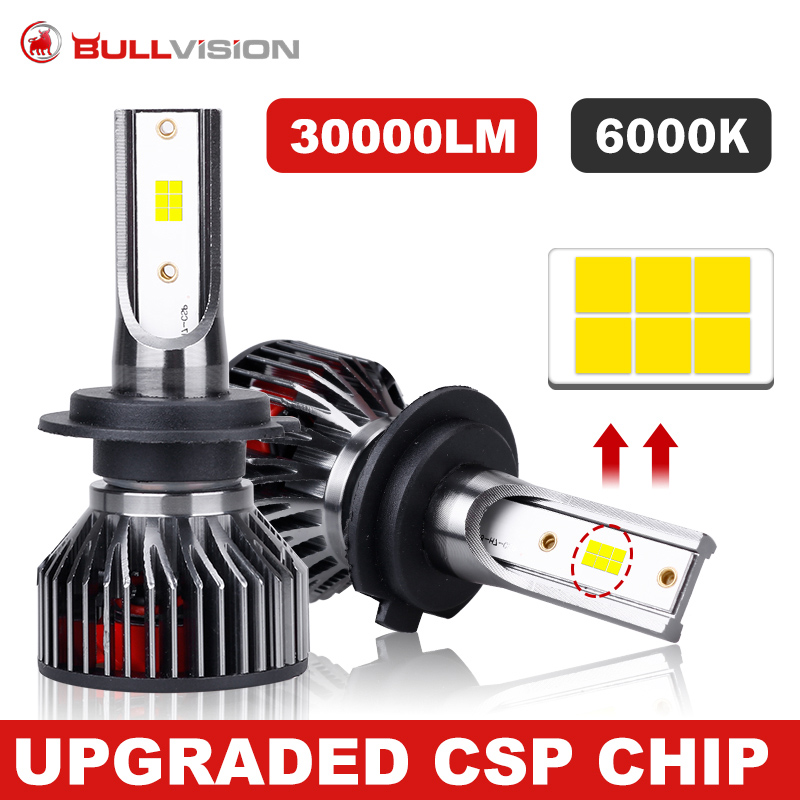 Bullvision H7 H11 HB3 9005 9006 HB4 LED turbo Car Headlight Bulbs CSP Chip 30000/LM H1 H8 H9 Lights 6000K 12V