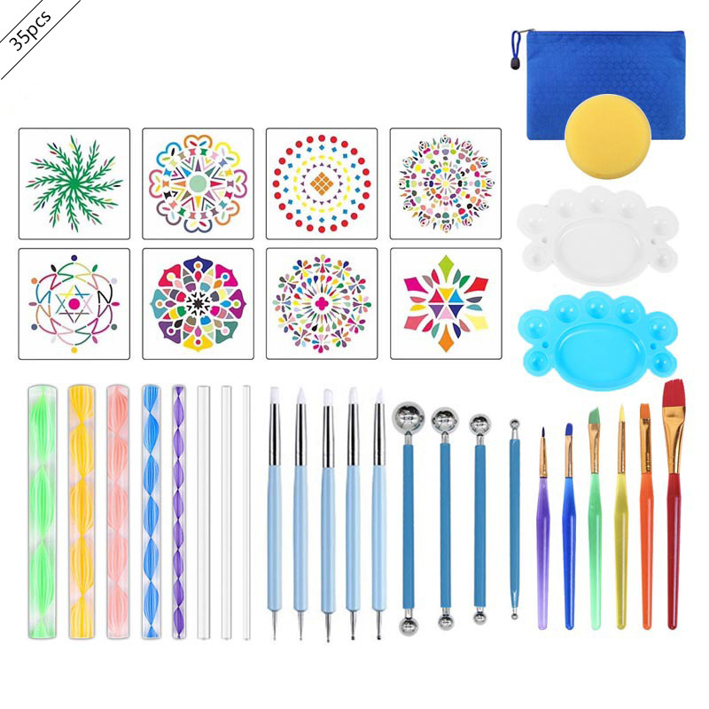 Multi Pieces Mandala Dotting Tools for Painting Rocks Acrylic Rods Double Sided Dotting Tools Mandala Stencils Art Craft Kit: 57A