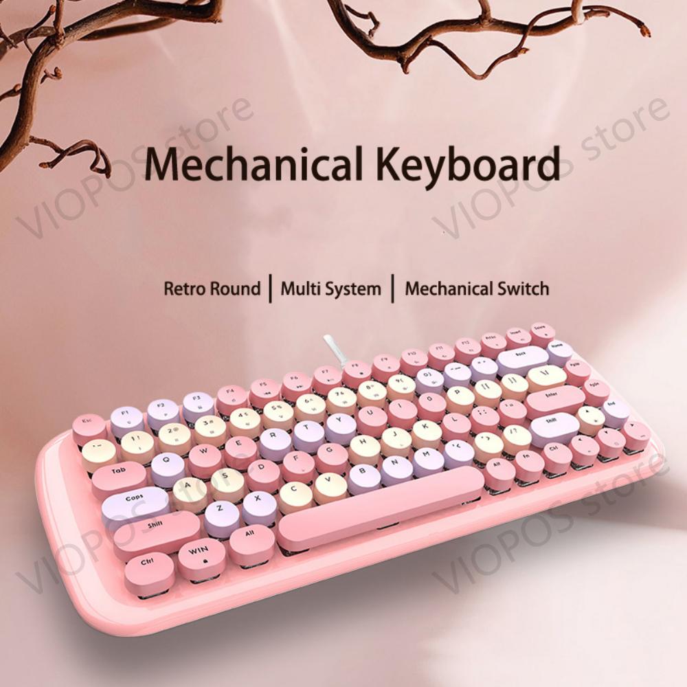 Mofii-Teclado mecánico Candy para videojuegos, teclas redondas con cable para chica, interruptor azul, para oficina, con retroiluminación para Notebook/tableta: Candy-m-pink