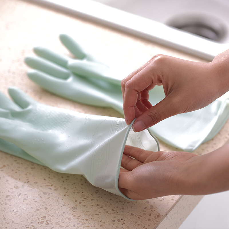 3pairs PVC Dishwashing Gloves Housework Kitchen Cleaning Gloves Waterproof Wear-Resistant Labor Protection Gloves 30cm Long