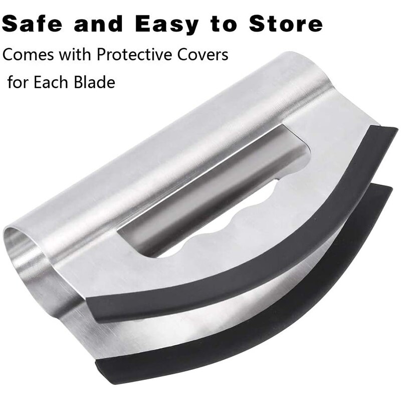 Mezzaluna-cuchillo de acero inoxidable para ensaladas, doble hoja, cubiertas protectoras, utensilios de cocina