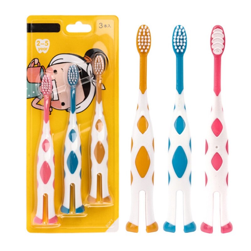 3Pcs Kinderen Tandenborstel Cartoon Fijne Zachte Haren Orale Cleaningtoothbrushs Cuit Giraffe Type