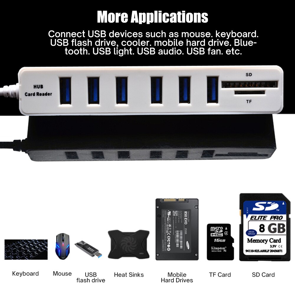 8 in 1 USB 2.0 Hub Expander Adapter Multiple 8/5 port USB Splitter HUB High Speed 2.0 Hub TF SD Card Reader For PC Laptop